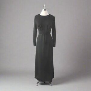 Vintage 70s Rhinestone Trim Evening Dress Maxi Gown L